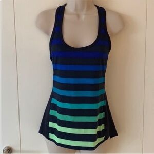 Athleta Navy Blue Striped Scoop Neck Racer Back Tank Top Small
